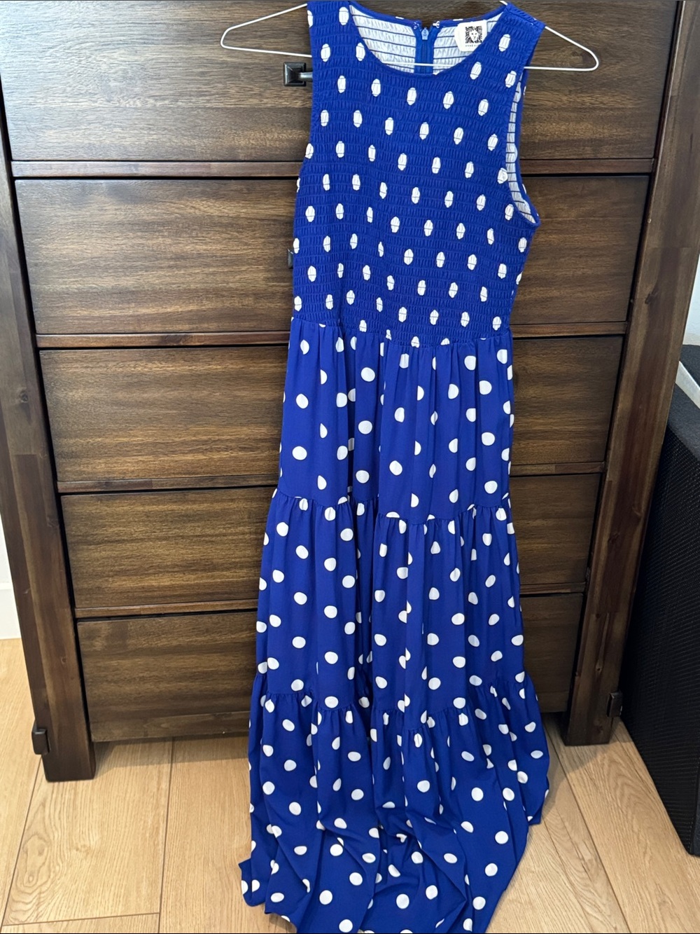 Anne Klein Blue and White Polka Dot Maxi Dress
